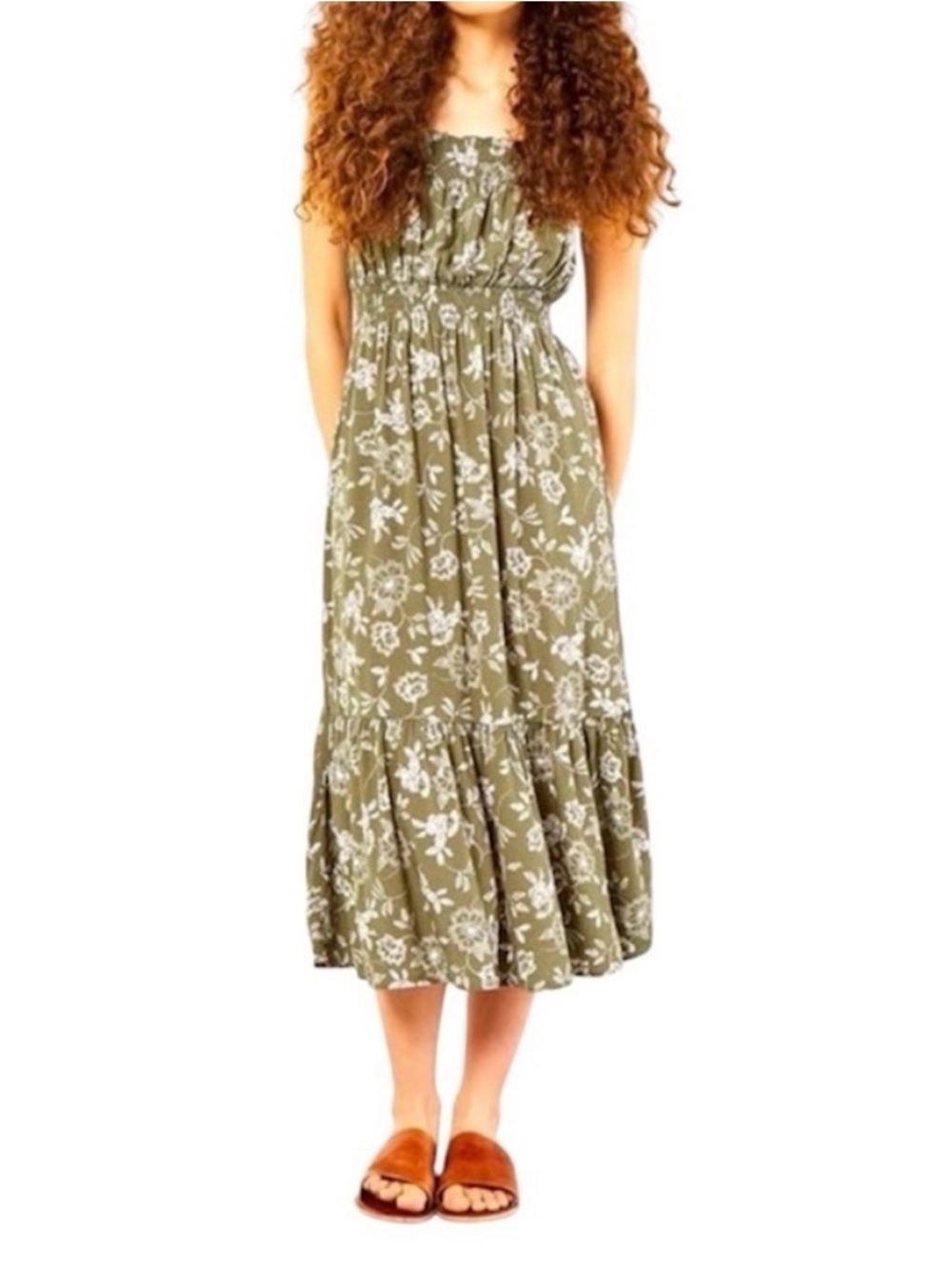 Patrons of Peace Olive Green Floral Midi Dress